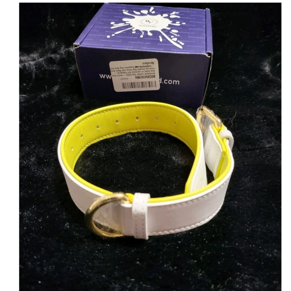 Herohound Leather Dog Collar medium White Yellow NWT